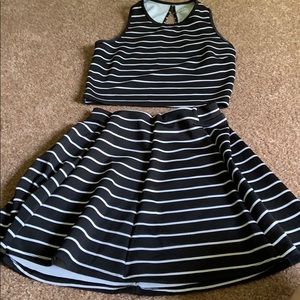 Flowy black and white stripped skirt and top